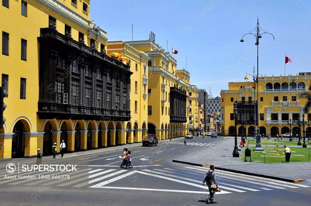 City Hall at the Plaza Mayor or Plaza de Armas, Lima, UNESCO World Heritage Site, Peru, South America