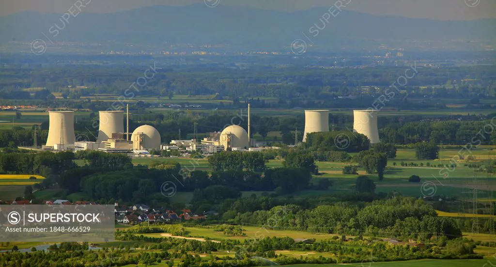 Aerial view, Biblis Nuclear Power Plant, Hesse, Germany, Europe