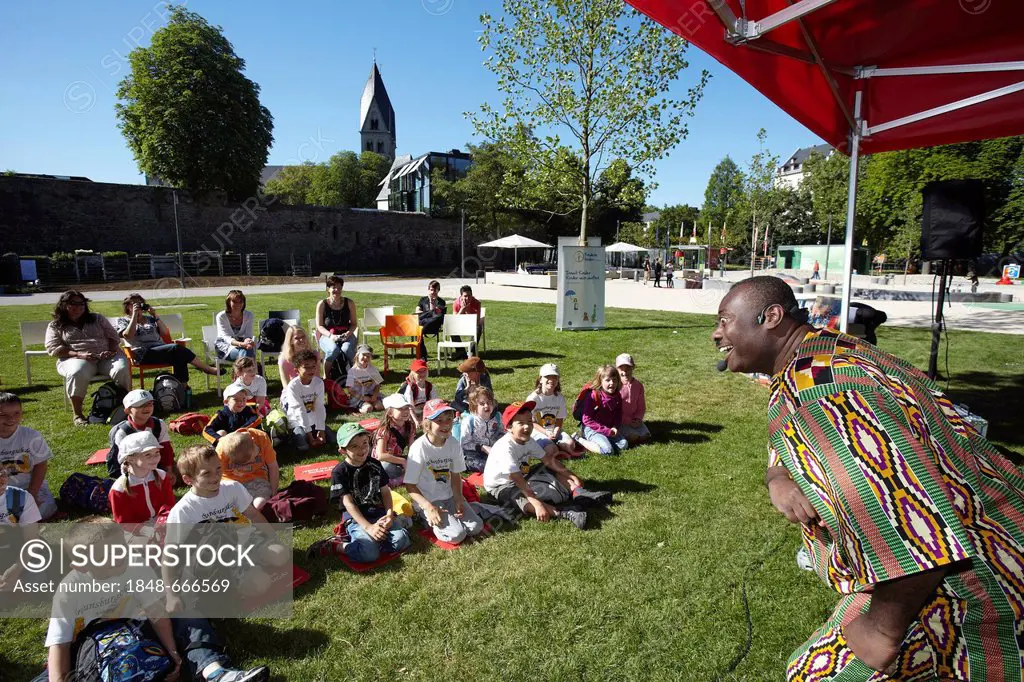 Patrick Addai, Ghanaian children's book author at the Bundesgartenschau, Federal Garden Show, BUGA 2011, Koblenz, Rhineland-Palatinate, Germany, Europ...