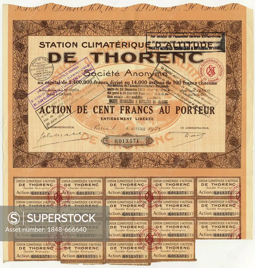 Historic share with coupons, from France, 1927