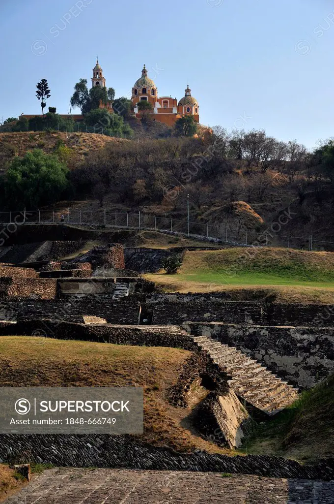 Archaeological excavation site of the Pyramid of Cholula, on the ruins of the Roman Catholic church of Iglesia Nuestra Senora de los Remedios, San Ped...