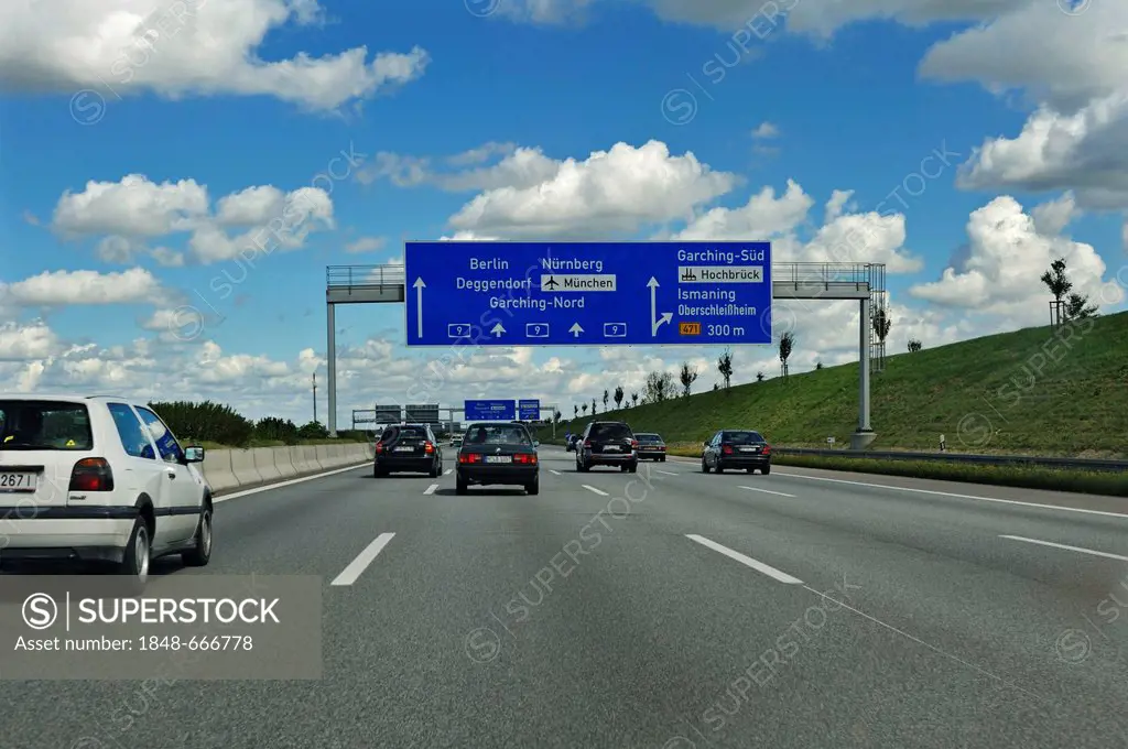 Motorway signs, highway, Munich, Bavaria, Germany, Europe