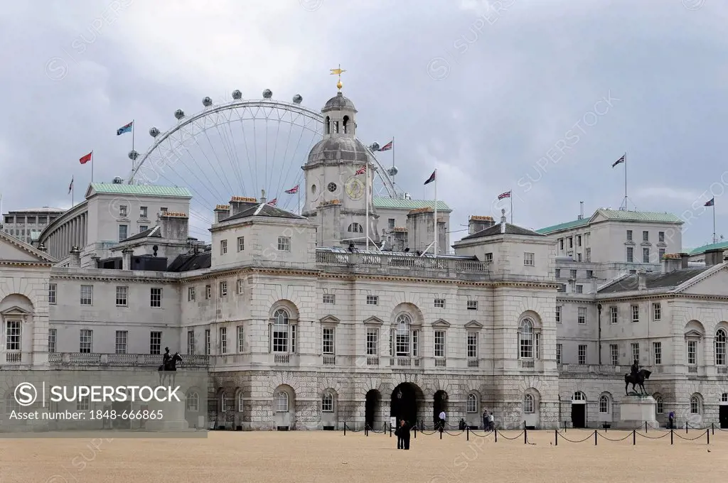 Horse Guards Parade with the London Eye ferris wheel at the rear, London, England, United Kingdom, Europe