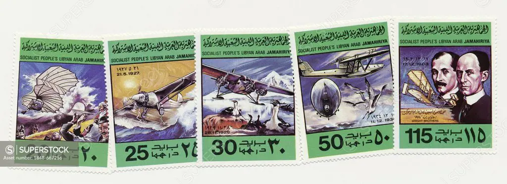 Stamps from Libya, aviation pioneers, 90s