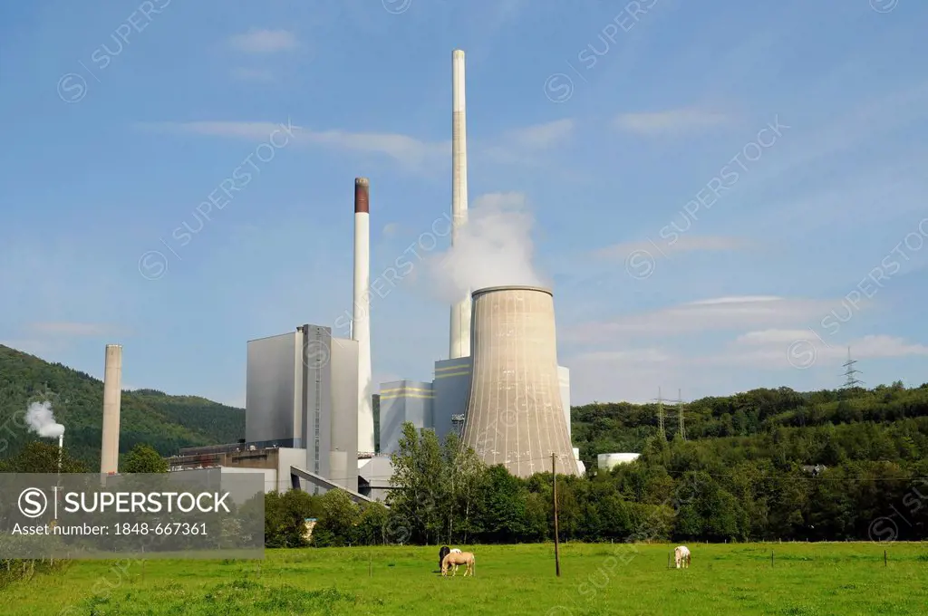 Mark-E coal-fired power plant, Elverlingsen, Werdohl, Maerkischer Kreis region, Sauerland region, North Rhine-Westphalia, Germany, Europe, PublicGroun...