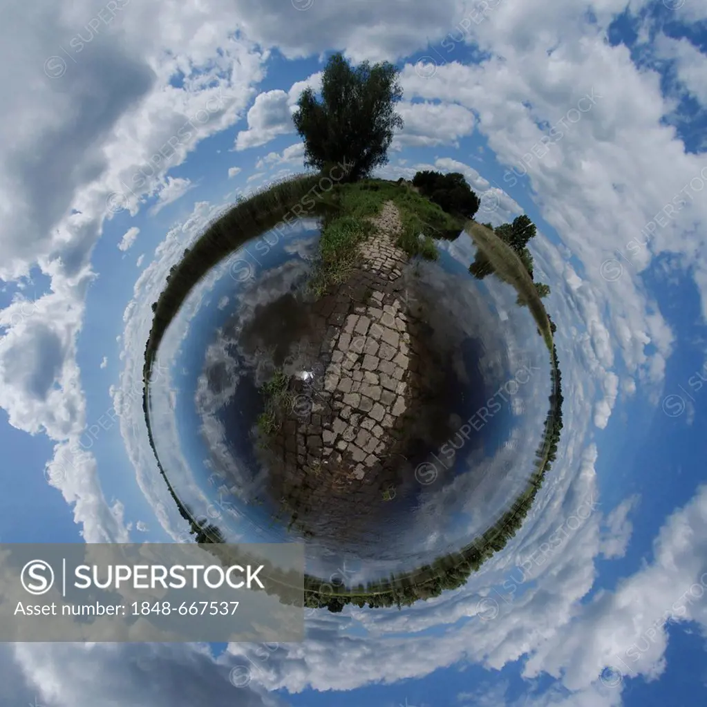 Planet projection, 360 degree panorama, Oderbruch region, Mecklenburg-Western Pomerania, Germany, Europe