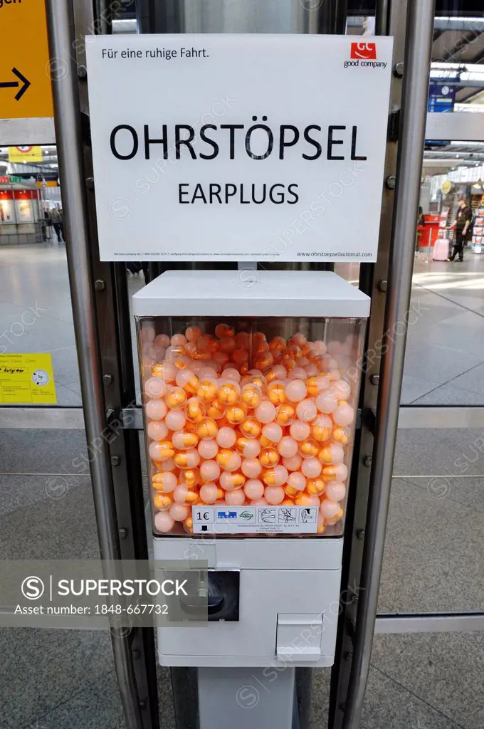 Vending machine for ear plugs, main station, Munich, Bavaria, Germany, Europe