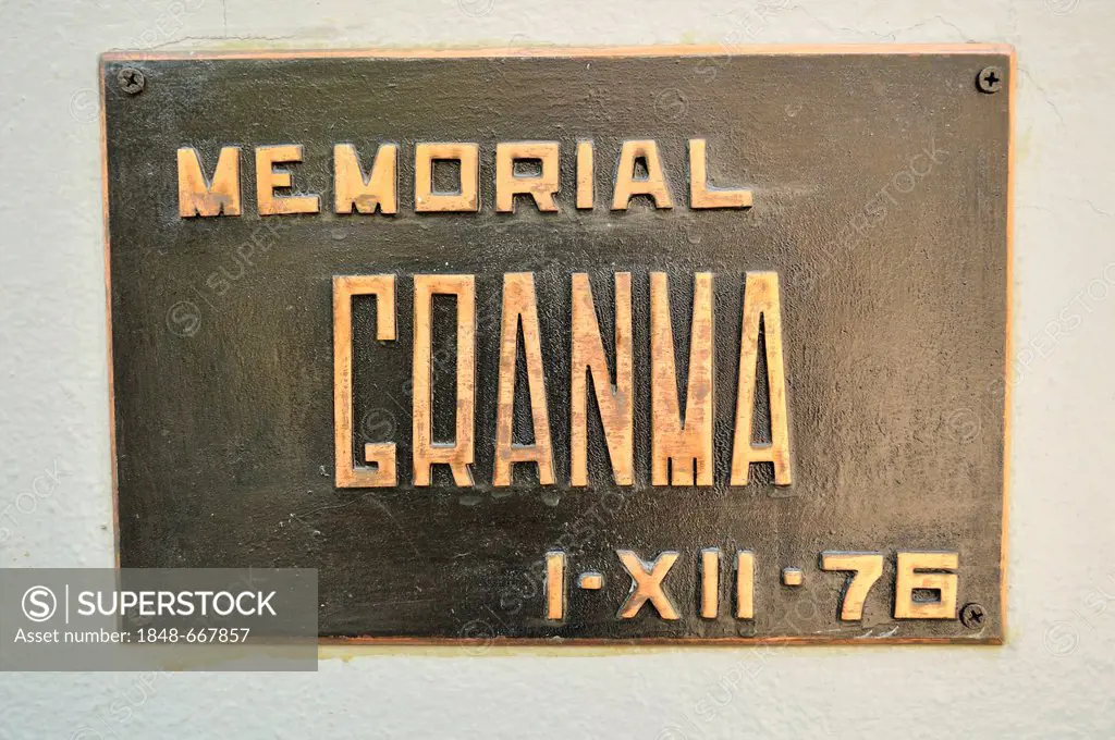 Sign at the Memorial Granma at the Museo de la Revolucion or Revolution Museum, Havana, Cuba, Caribbean Islands