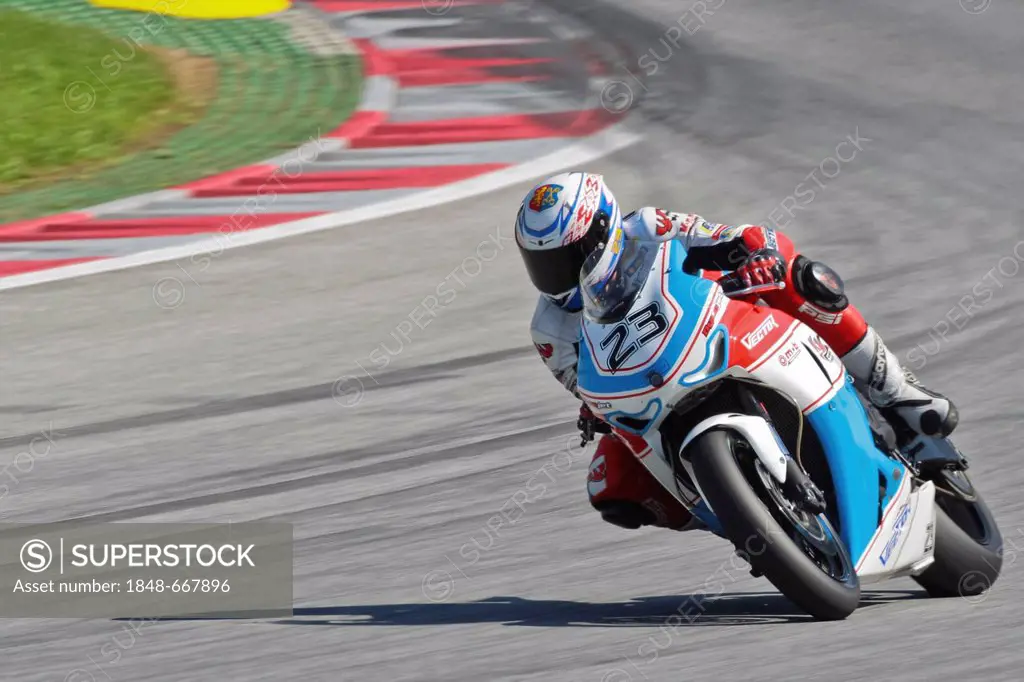 Motorcycle racer Andrey Martsevich, Russia, competes in the IDM Superbike cup on August 21, 2011 in Zeltweg, Austria, Europe