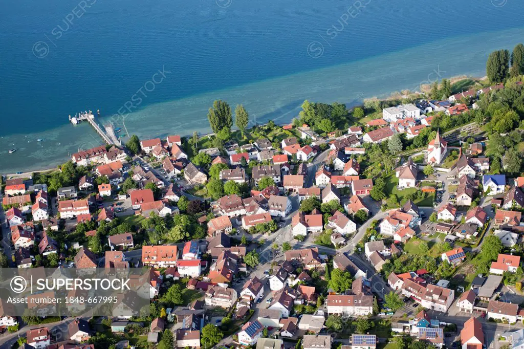 Aerial view, the Bodanrueck community of Konstanz-Dingelsdorf on Lake Constance, Konstanz district, Baden-Wuerttemberg, Germany, Europe