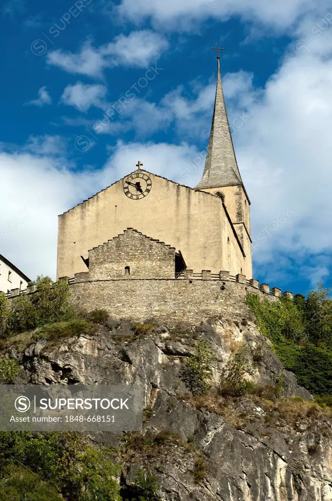 Castle church of St. Romanus, with the grave of the poet Rainer Maria Rilke, Raron, Valais, Switzerland, Europe