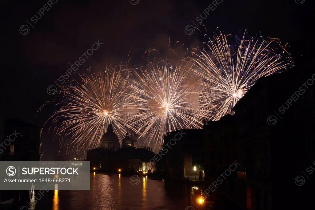 Fireworks at the Festa del Redentore or Festival of the Redeemer in Venice, Veneto, Italy, Europe