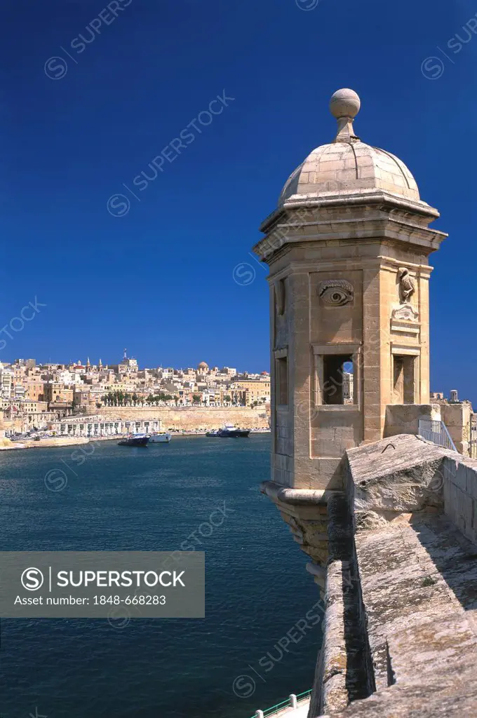 Observation tower, Gardjola, Vedette, Senglea, overlooking La Valletta, Malta, Europe