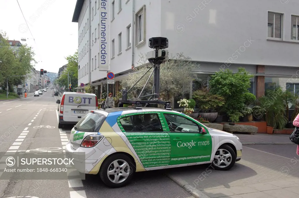 Google Street View camera equipped car in Olgastrasse, Stuttgart, Baden-Wuerttemberg, Germany, Europe