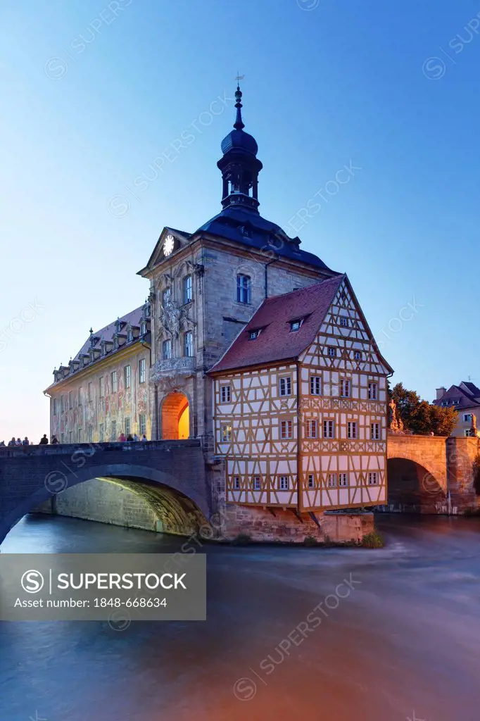 Old Town Hall, Regnitz, Bamberg, Upper Franconia, Franconia, Bavaria, Germany, Europe, PublicGround