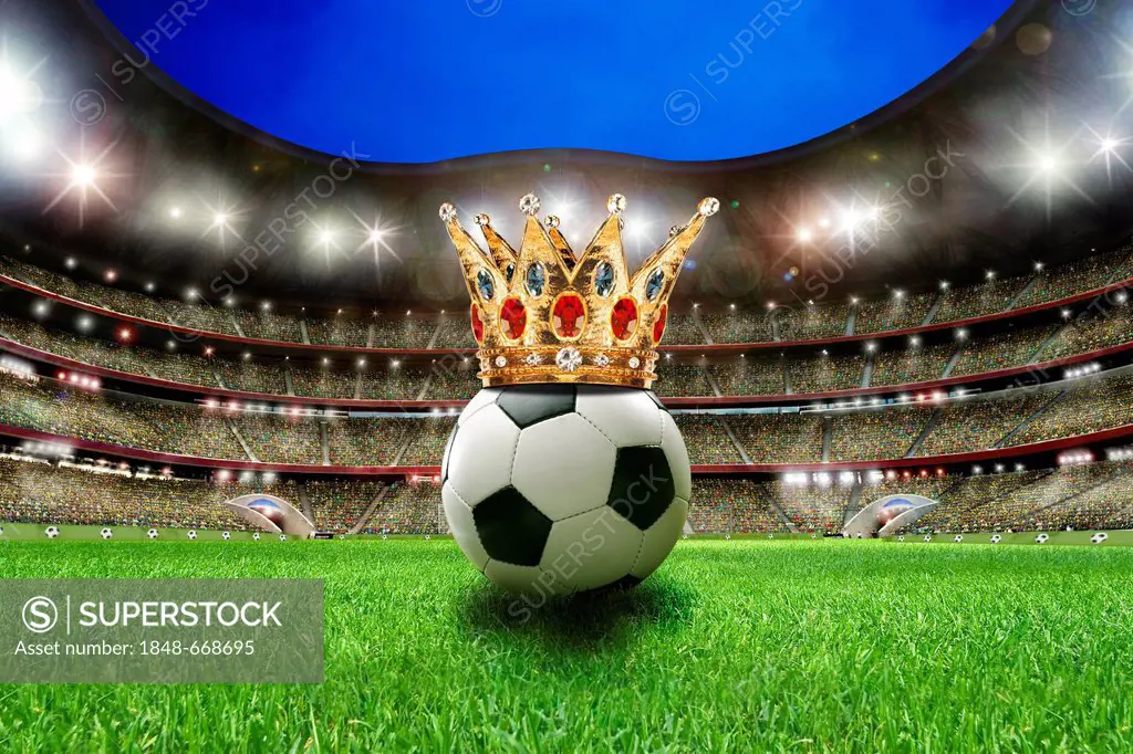 Football with a crown in a football stadium, illustration