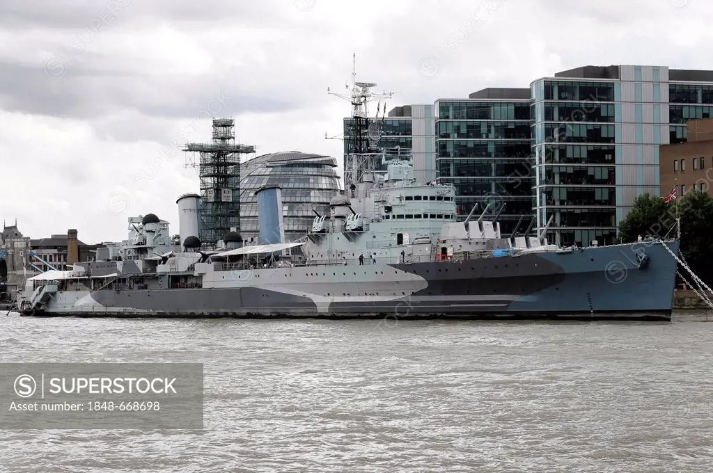 HMS Belfast, light cruiser of the Royal Navy, River Thames, London, England, United Kingdom, Europe