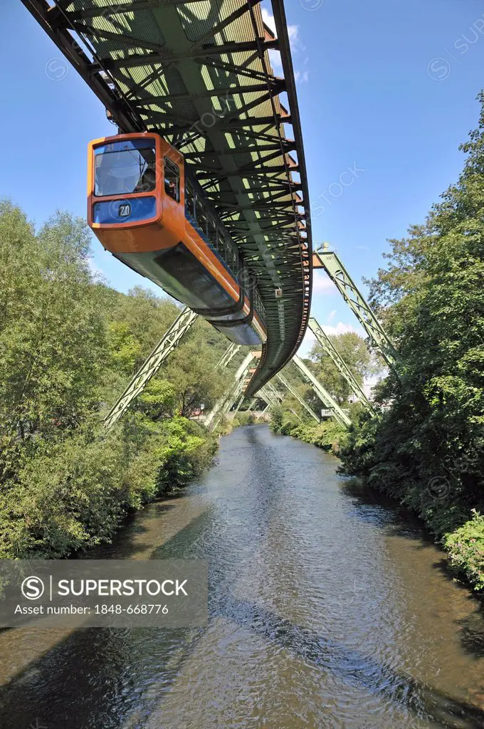 Wuppertal Floating Tram suspended monorail, Wuppertal, Bergisches Land region, North Rhine-Westphalia, Germany, Europe