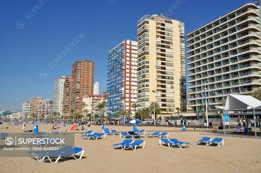 Skyscrapers, beach Playa Levante in Benidorm, Costa Blanca, Spain, Europe