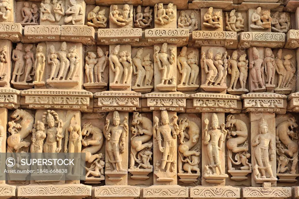 Sculpture relief, Khajuraho Group of Monuments, Khajuraho, Unesco World Heritage Site, Madhya Pradesh, India, Asia