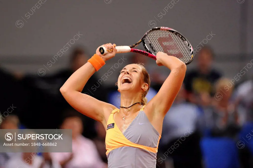 Sabine Lisicki, GER, cheering at winning the match, Women's tennis, Porsche Tennis Grand Prix Stuttgart, 2011, Porsche Cup, 16.04.-24.04.2011, Porsche...