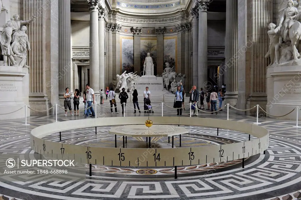 Interior view with the Foucault Pendulum as empirical evidence of the Earth's rotation, Panthéon, a secular mausoleum containing the remains of distin...