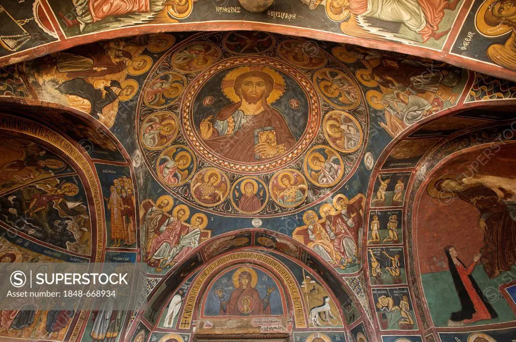 900-year-old wall painting, painted church of Panagia Phorbiotissa, UNESCO World Heritage Site, Asinou, Nikitari, Troodos Mountains, Southern Cyprus, ...