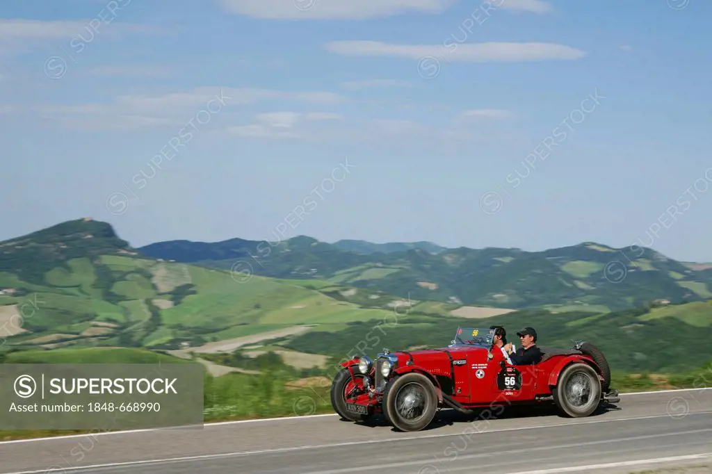 Aston Martin Le Mans, 1933, racing number 56, Manuel Elicabe and Mark Gessler, vintage car, car rally, Mille Miglia, 1000 Miglia, Loiano, Pianoro, Bol...
