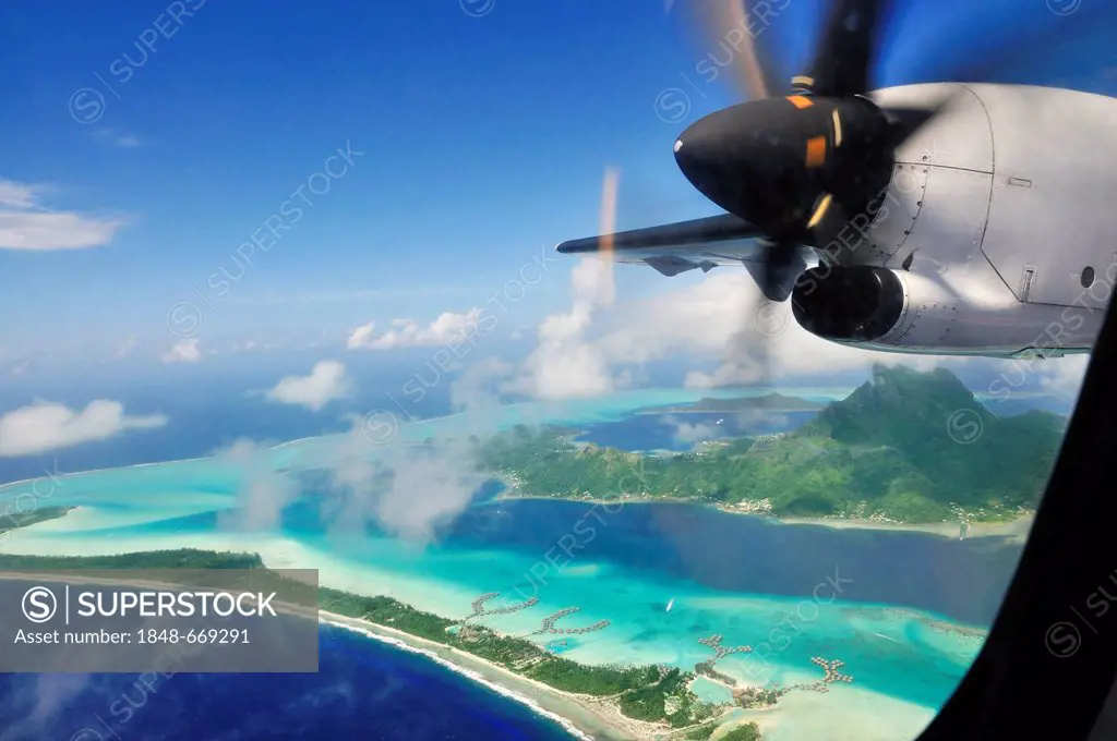 Bora Bora from the plane, Leeward Islands, Society Islands, French Polynesia, Pacific Ocean
