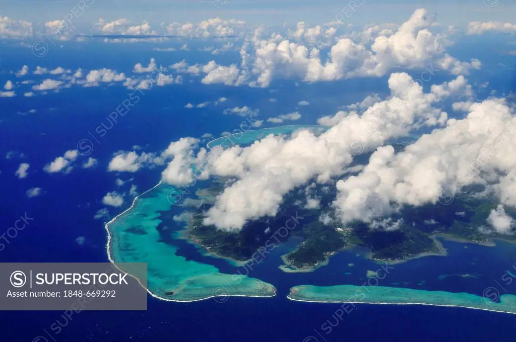 Bora Bora from the plane, Leeward Islands, Society Islands, French Polynesia, Pacific Ocean