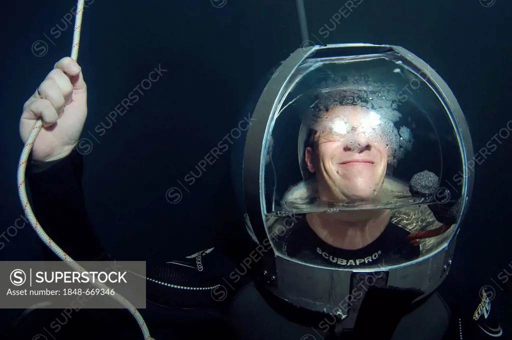Diver wearing a glass helmet, Dolphinarium, Odessa, Ukraine, Europe