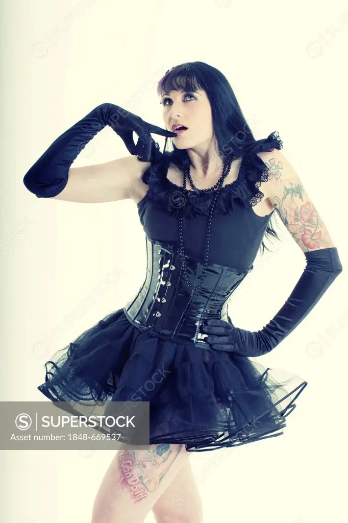 Woman, Gothic, short corset dress, tattoo