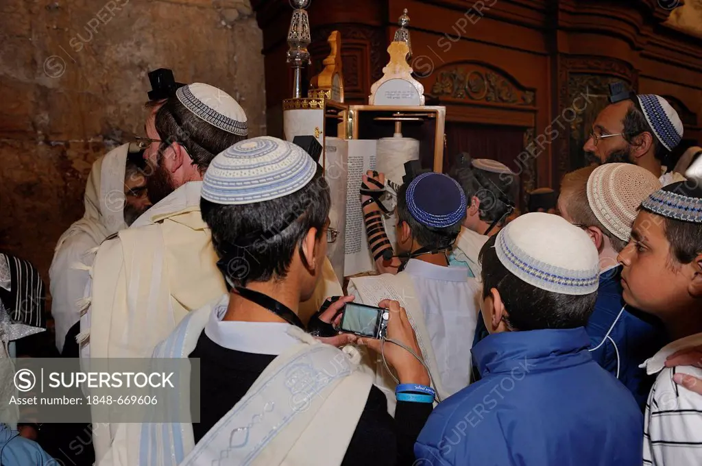 Bar Mitzvar, Jewish coming of age ritual, public reading from the books of the Prophets, Haftarah, Western Wall or Wailing Wall, Old City of Jerusalem...