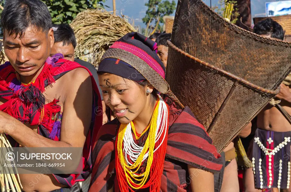 Tribal people at the annual Hornbill Festival in Kohima, India, Asia