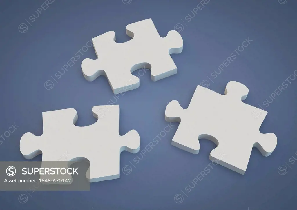 Puzzle pieces, symbolic image for collaboration, components, 3D illustration