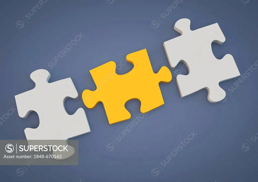 Puzzle pieces, symbolic image for collaboration, components, 3D illustration