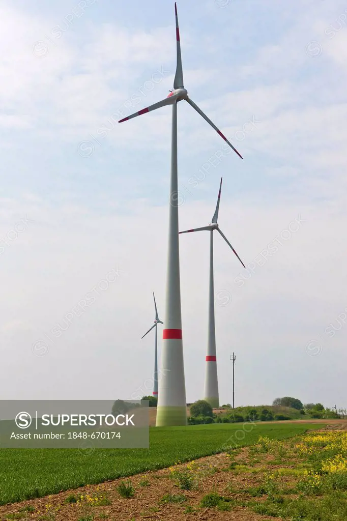 Wind turbines, wind energy plant, Hesse, Germany, Europe
