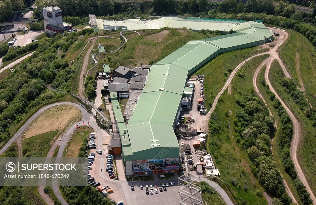 Aerial view, Alpincenter Bottrop indoor ski center, Bottrop, Ruhrgebiet region, North Rhine-Westphalia, Germany, Europe