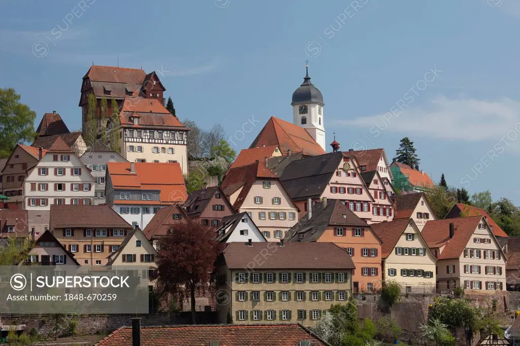 Historische Meile route, historic district of Altensteig, Black Forest mountain range, Baden-Wuerttemberg, Germany, Europe