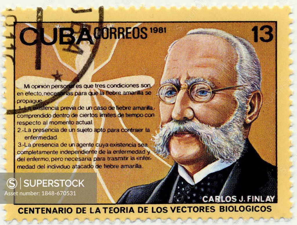 Historic postage stamp, Juan Carlos Finlay de Barres, 1981, Cuba, Caribbean