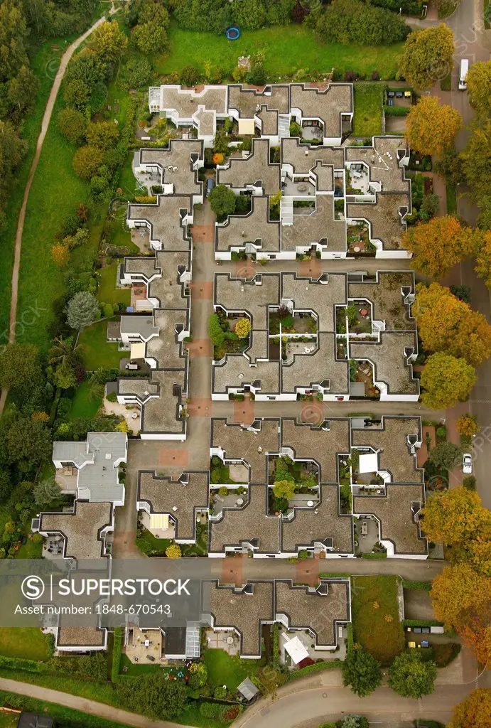 Aerial view, bungalows, Barkhovenallee, Essen, Ruhr Area, North Rhine-Westphalia, Germany, Europe