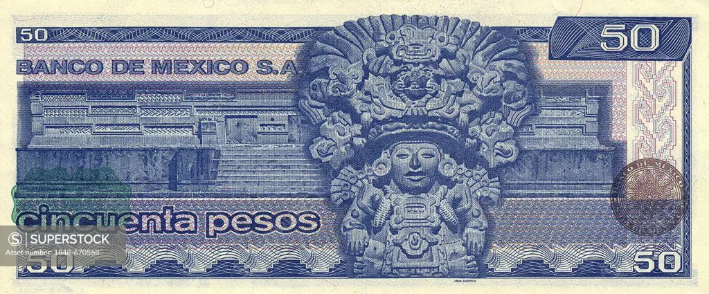 Banknote from Mexico, 50 peso, Urna Zapoteca, Aztec god of the Zapotec, 1981