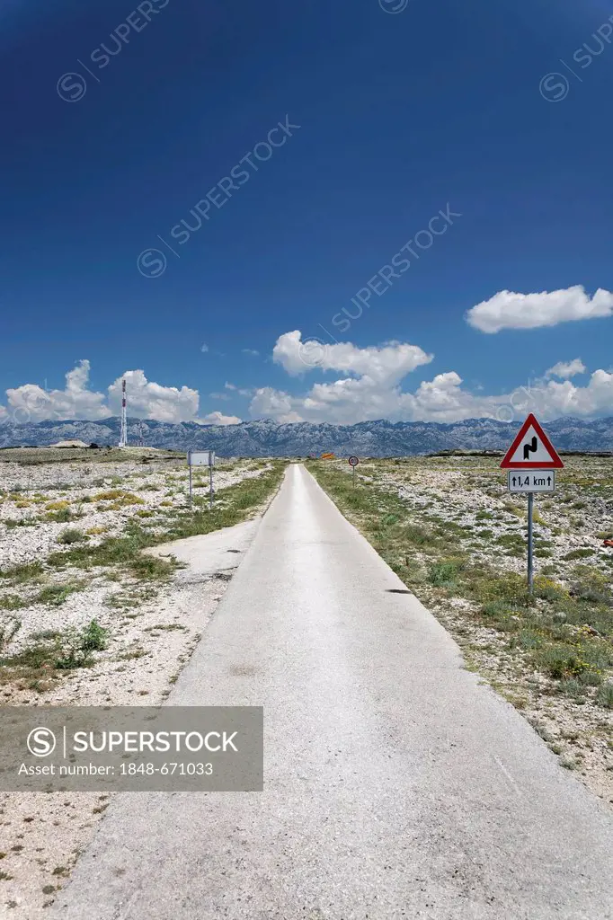 Country road on Pag island, Zadar, Croatia, Dalmatia, Europe