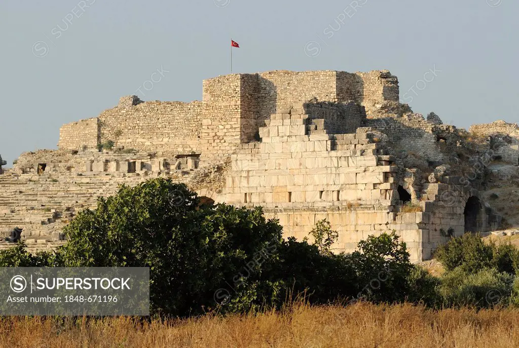 Ruins of Miletus, Greco-Roman amphitheater, near the village of Balat, Aydin Province, South Aegean coast, southwest Turkey, west coast, western Turke...