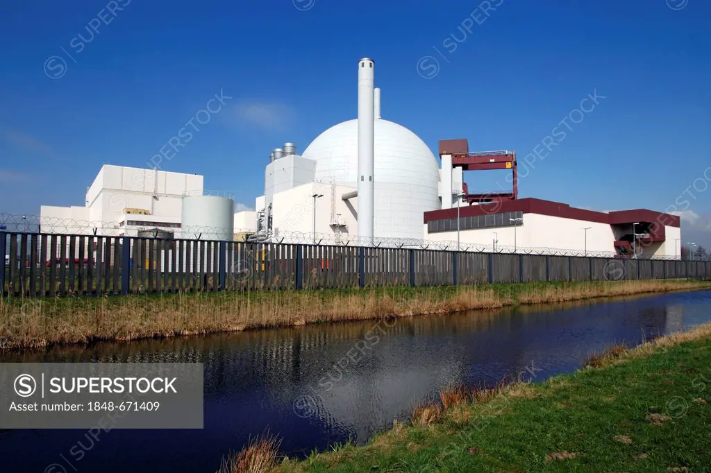 Brokdorf Nuclear Power Plant, Brokdorf, Wilstermarsch, Steinburg, Elbmarschen marshland, Schleswig-Holstein, Germany, Europe