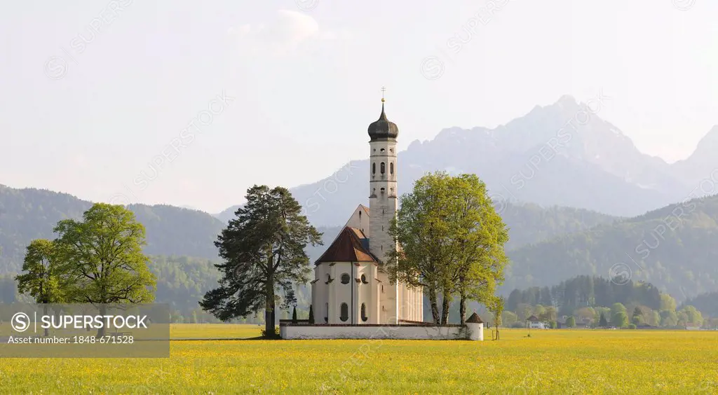 Pilgrimage church of St. Coloman, Fuessen, Ostallgaeu, Allgaeu region, Bavaria, Germany, Europe