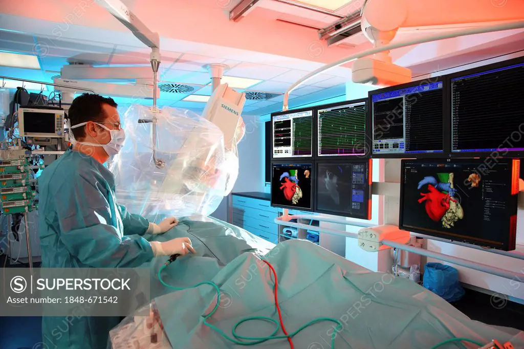 Electrophysiological cardiac catheterization, EPU, for cardiac arrhythmia, in a hospital in Germany, Europe