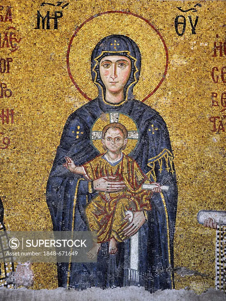 Mosaic, Virgin Mary, Mother of God, with baby Jesus, Hagia Sophia, Ayasofya, Istanbul, Turkey