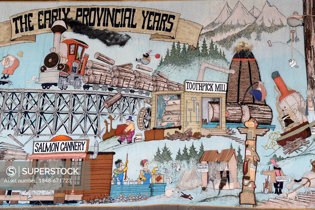 Mural painting, The early provincial years, Gastown, Vancouver, British Columbia, Canada, North America