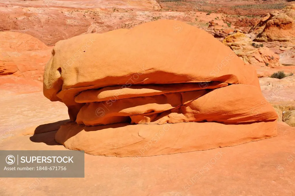 Hamburger Rock south entrance to The Wave sandstone formation, North Coyote Buttes, Paria Canyon, Vermillion Cliffs National Monument, Arizona, Utah, ...